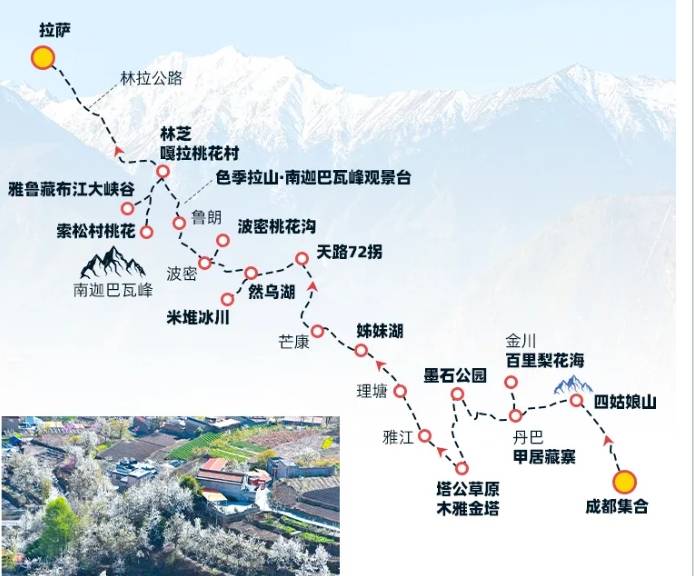 林芝桃花+金川梨花+四姑娘山+甲居藏寨+墨石公园+然乌湖+米堆冰川+雅鲁藏布大峡谷10日游，成都出发！